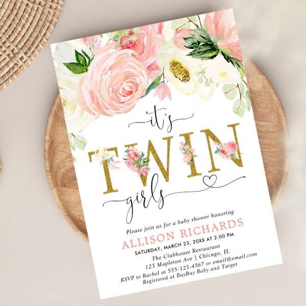Pink and gold floral twin girls