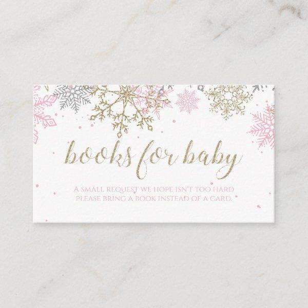 Pink and Gold Glitter Snowflake Books for baby Enclosure Card