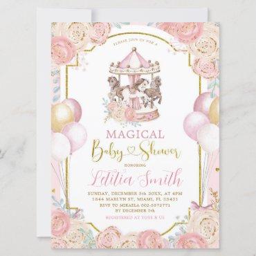 Pink and Gold Magical Carousel Baby Shower Invite