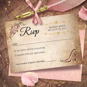 Pink and Gold Princess Shoe Elegant Wedding RSVP Card