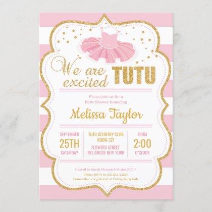 Pink and Gold Tutu Baby Shower Invitation for Girl