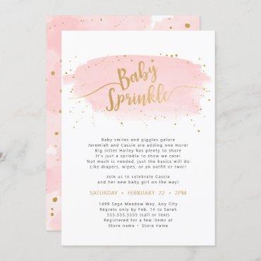 Pink and Gold Watercolor Girl Baby Sprinkle Invitation