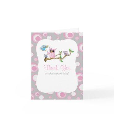 Pink and Gray Baby Owl Baby Shower Thank You