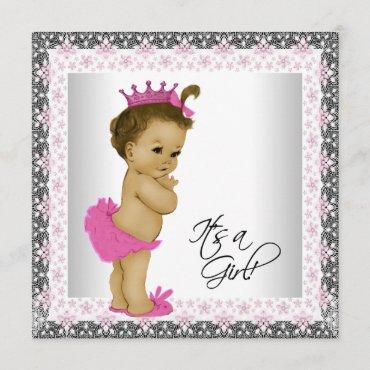 Pink and Gray Ethnic Baby Girl Shower Invitation