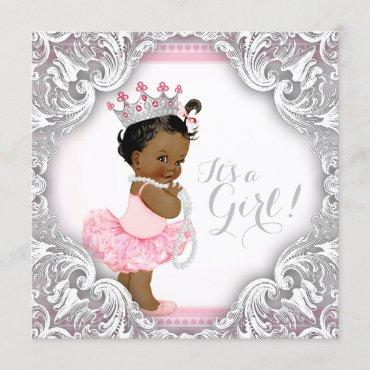 Pink and Gray Tutu Ethnic Girl Baby Shower Invitation