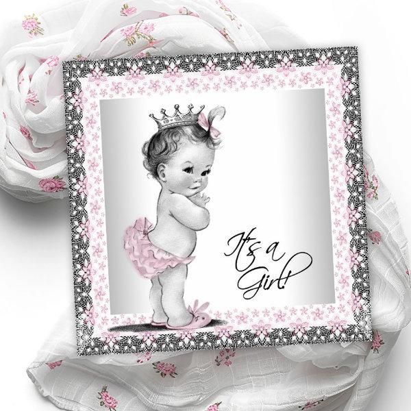 Pink and Gray Vintage Baby Girl Shower