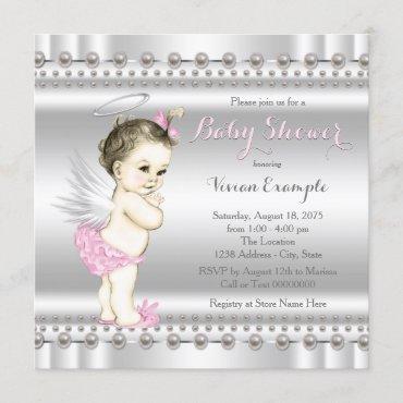 Pink and Silver Angel Baby Shower Invitation