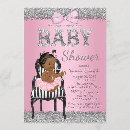 Pink and Silver Ethnic Girl Baby Shower Invitation