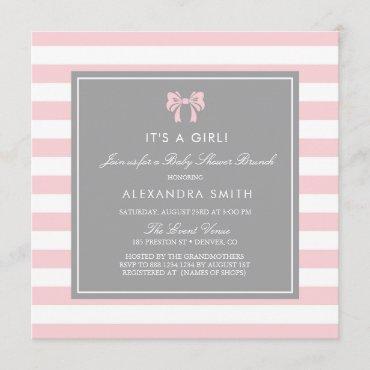 Pink and White Stripes with Bow Baby Shower Brunch