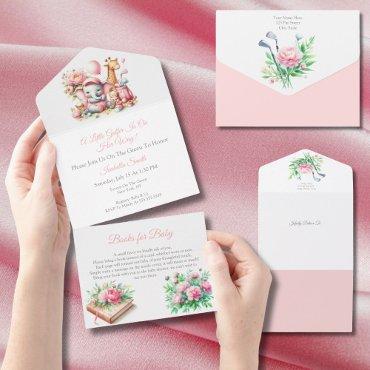 Pink Baby Girl Elephant & Giraffe Golf Baby Shower All In One