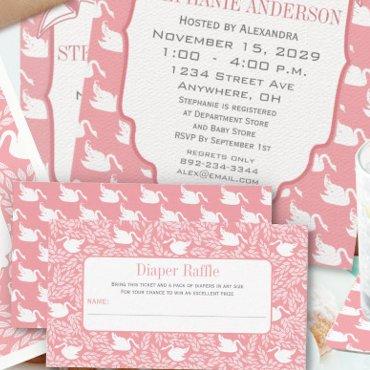 Pink Baby Vintage Swans Diaper Raffle Enclosure Card