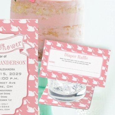 Pink Baby Vintage Swans Diaper Raffle Enclosure Card