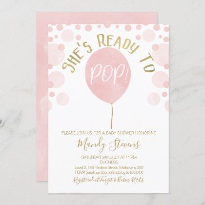 Pink Ballon Ready To Pop Baby Shower Invitation