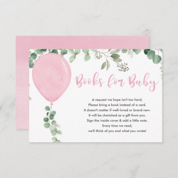 Pink balloon eucalyptus greenery books for baby en enclosure card