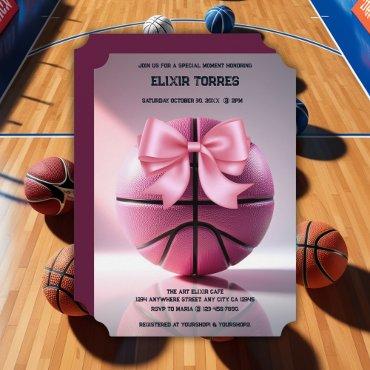 Pink Basketball Ribbon Bow Ball Baby Shower
