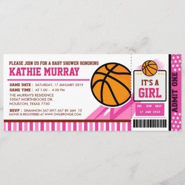 Pink Basketball Ticket Pass Baby Shower Invitation