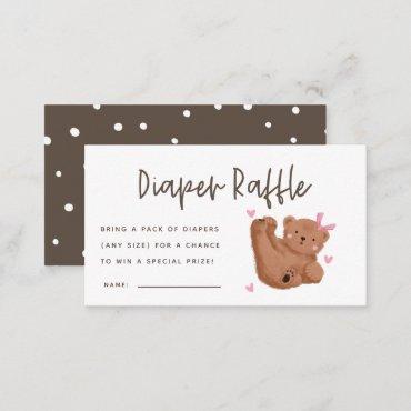 Pink Bear Baby Shower Diaper Raffle Ticket Enclosure Card