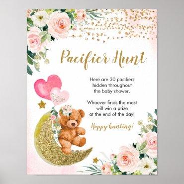 Pink Bearly Baby Shower Pacifier Hunt Poster