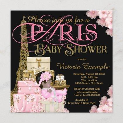 Pink Black and Gold Paris Ethnic Girl Baby Shower Invitation