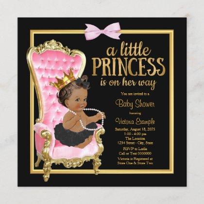 Pink Black Gold Chair Ethnic Princess Baby Shower Invitation