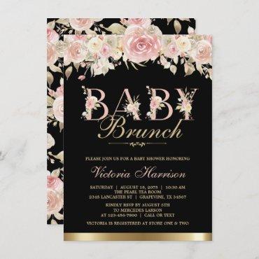 Pink Black Gold Floral Girl Baby Shower Brunch Invitation