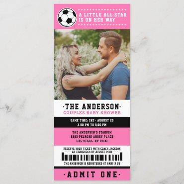 Pink Black Soccer Ticket Couples Baby Shower Photo