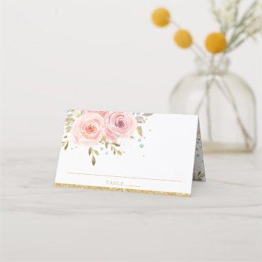 Pink Blush Floral Baby Shower Birthday Place Card