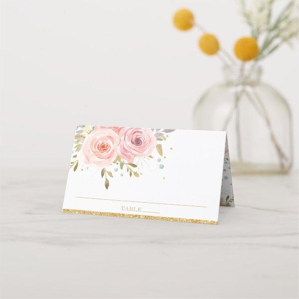 Pink Blush Floral Baby Shower Birthday Place Card