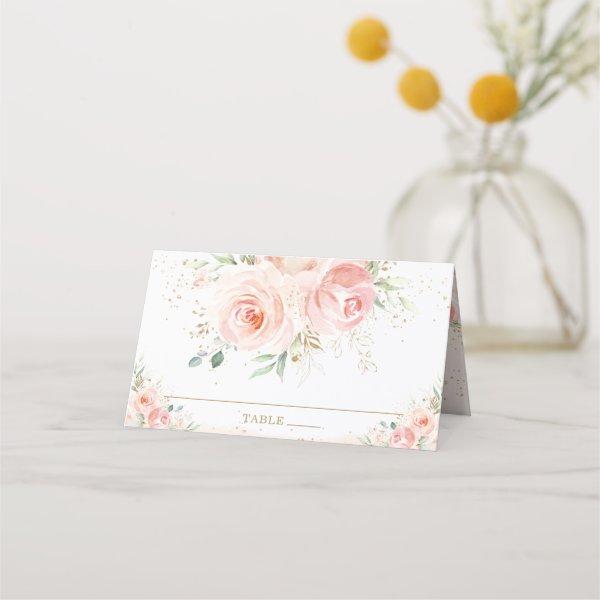 Pink Blush Floral Bridal Baby Shower Birthday Place Card