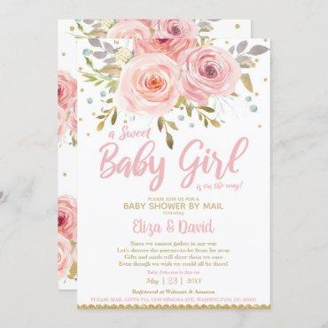 Pink Blush Floral Virtual Baby Shower by Mail Girl Invitation