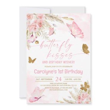 Pink Boho Butterfly Kisses and Birthday Wishes