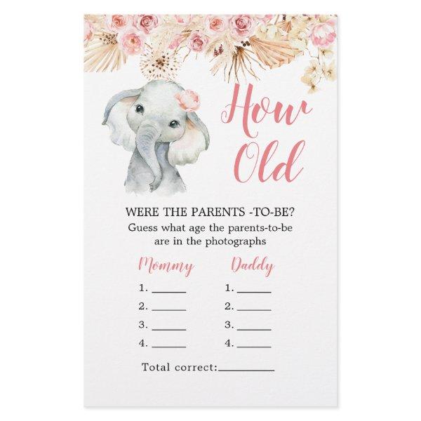 Pink Boho Elephant Baby Shower How Old Parents