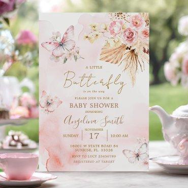 Pink Boho Floral Butterfly Baby Shower