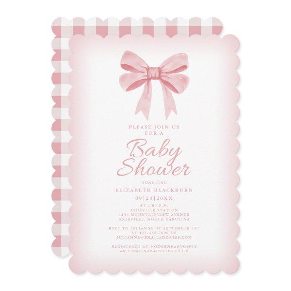 Pink Bow Baby Shower Elegant Girly Gingham Check