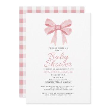 Pink Bow Baby Shower Girly Coquette Gingham Check