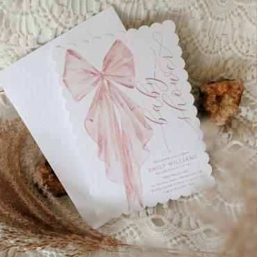 Pink Bow Baby Shower Minimalist Watercolor Ribbon