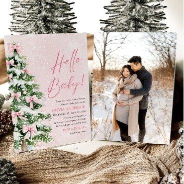 Pink Bow Girl Christmas Hello Baby