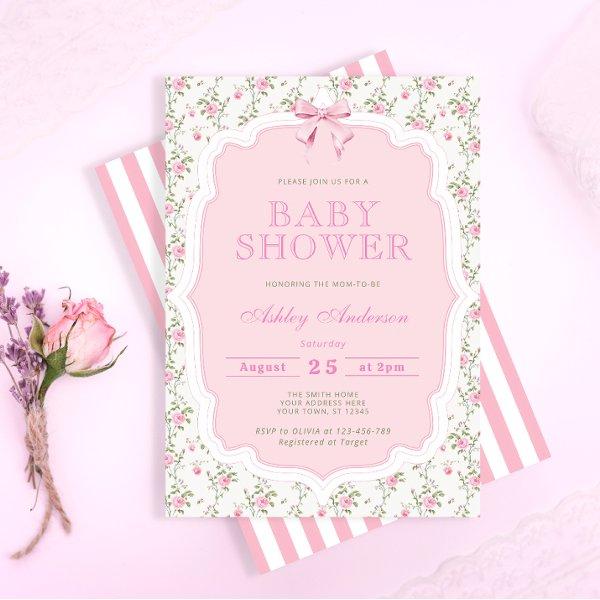 Pink Bow Vintage Roses Elegant Girl