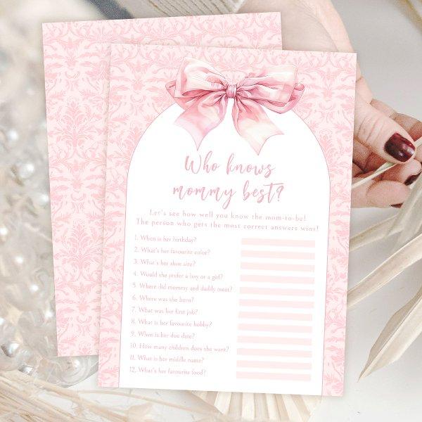 Pink Bow Who knows mommy best Baby Girl Game Card