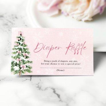 Pink Bows Christmas Tree Diaper Raffle Baby Shower Enclosure Card