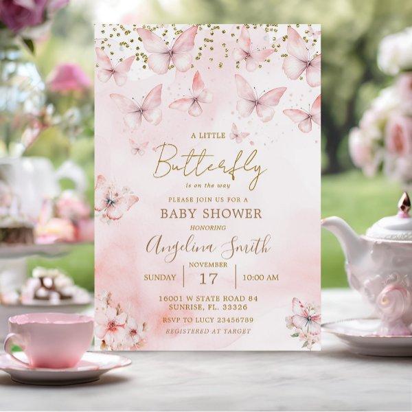 Pink Butterfly Baby Shower Girl