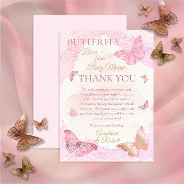 Pink Butterfly Kisses Girl Baby Shower  Thank You Card