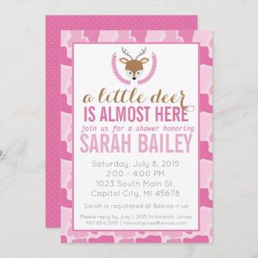 Pink Camo Little Deer Baby Shower Invite