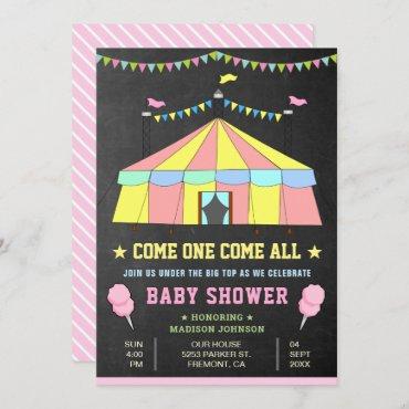 Pink Carnival Circus Girls Baby Shower Invitation