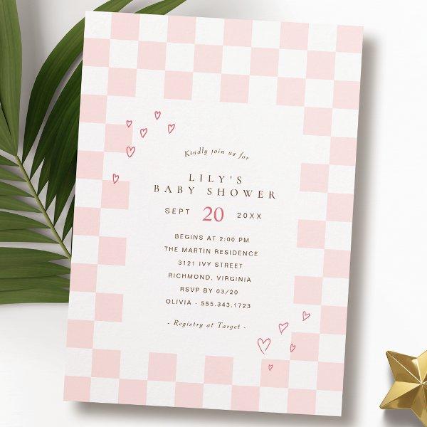 Pink Checkerboard | Cute Hearts Girl