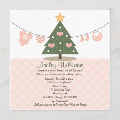 Pink Christmas Baby Shower Invitations