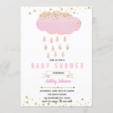 Pink cloud baby shower invitation