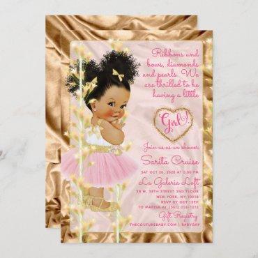 Pink Copper Gold Baby Shower Girl Invitation