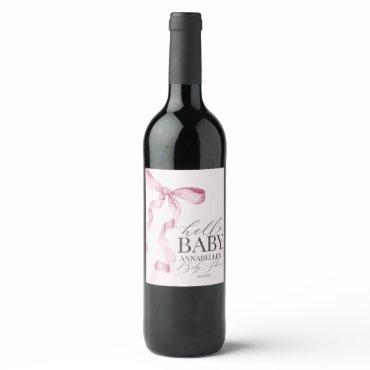Pink Coquette Bow Girl Baby Shower Favors Wine Label