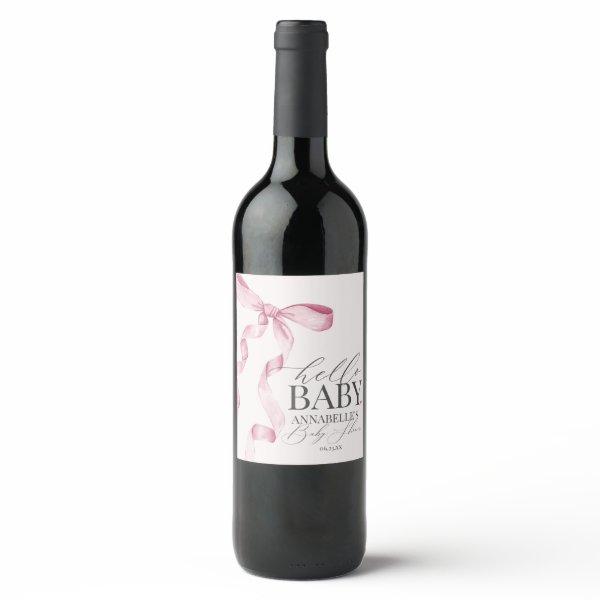 Pink Coquette Bow Girl Baby Shower Favors Wine Label